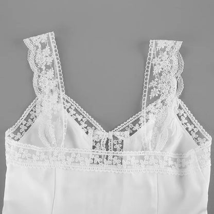 Elegant Lace Satin Skirt Set Women's Sexy V-Neck Camisole Short Skirt 2-Piece Set Summer Stylish Casual Commuter Set