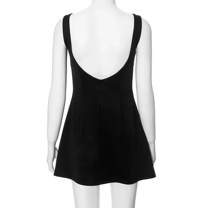 Boat Neck Sleeveless Fitted Waist Flared Skater Mini Dress