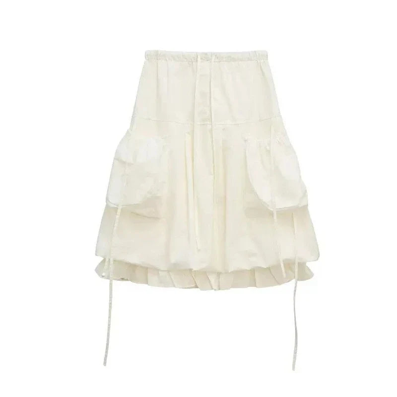 Safari Style American Trendy Hot Sell Skirt A-line Ruffles Lace Up Loose Slim Mujer Faldas Minority Y2K Streetwear Fashion Falda