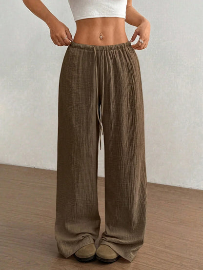 New Style Pure Cotton Fashion Casual Solid Color Loose Wide-Leg Floor-Length Trousers for Women
