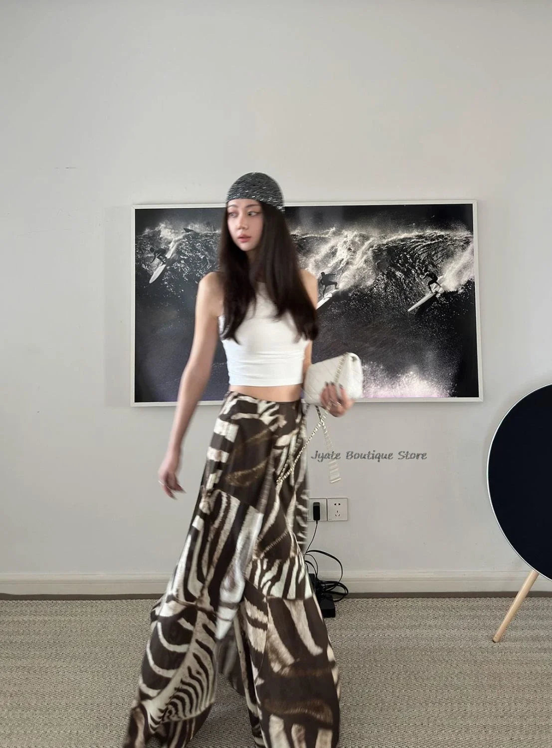 Bohemian Vacation Versatile Zebra Asymmetric Print Long Skirt With Slit A-lineretro Streetwear Women Summer Skirt 2024 New