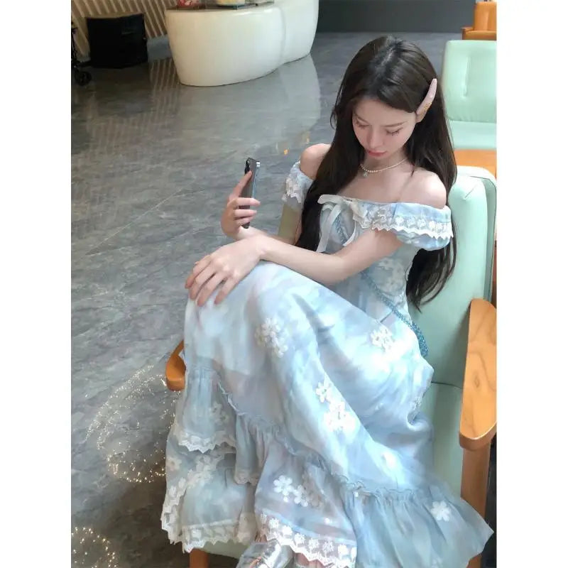 Flowing Flower Dreams Niche Design Dress Super Nice Floral Women Summer Pear Shape Waisted 2024