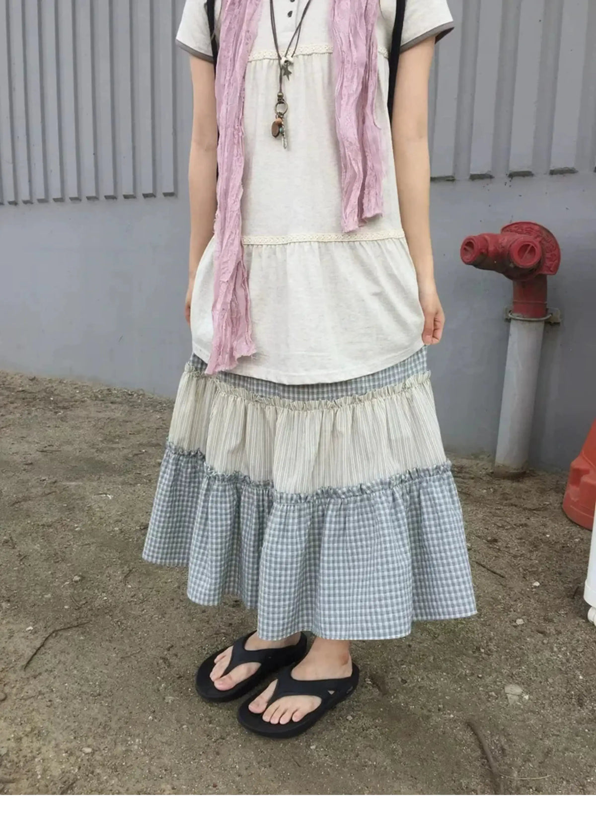 Japanese Summer Retro Lace Splicing Color Versatile Round Neck Short Sleeve Tee