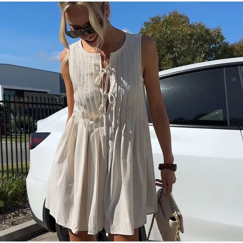 Cross border Foreign Trade Summer New Women's Round Neck Strap Dress from Europe and America