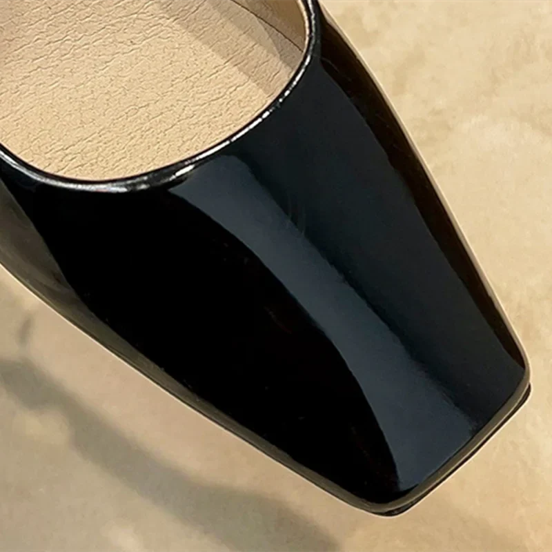 Women Novelty Shoes Square Toe Patent Leather New Arrivals Slip-On Black Wine Beige Chaussures 5cm Thick Heels Pumps For OL 43 7
