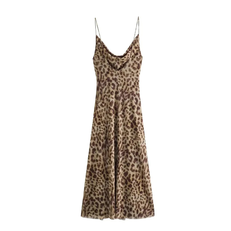 Spaghetti Strap Cowl Neck Print Slip Maxi Dress