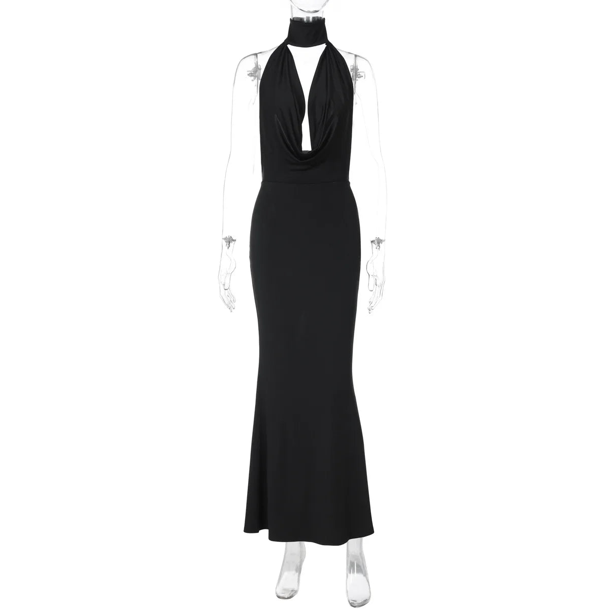 women's sexy hollow out swinging neck backless princess style slim fit bag hip slit hanging neck dress
