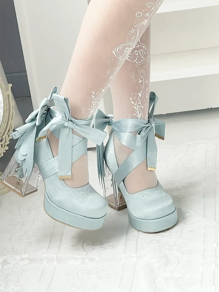 Original Lo Cos High Heels Spring and Autumn New 2025 Japanese Girls Women's Cute Bow Elegant Platform Shoes Y2k Sweet Pumps