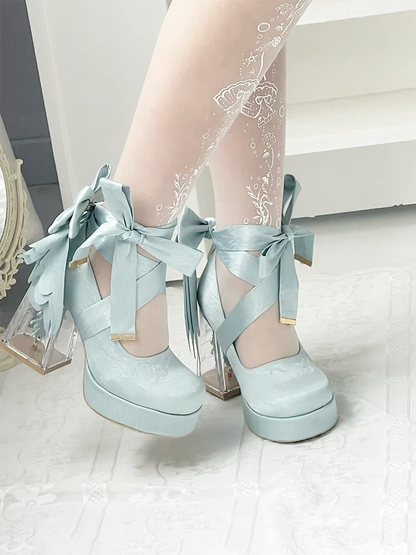 Original Lo Cos High Heels Spring and Autumn New 2025 Japanese Girls Women's Cute Bow Elegant Platform Shoes Y2k Sweet Pumps