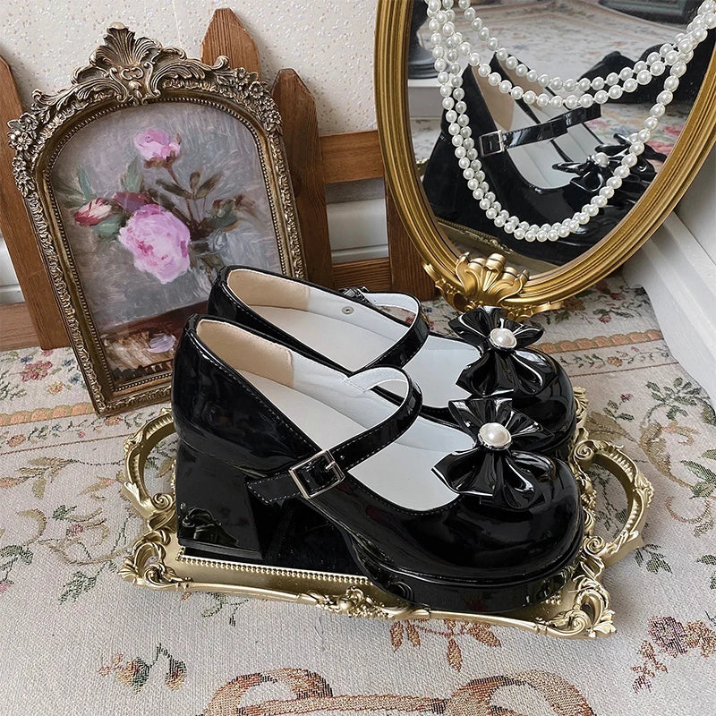 Sweet Original Lolita High Heels Japanese Cute Thick Sole Elevated Round Toe Lolita Medium Heels Lo Shoes Female