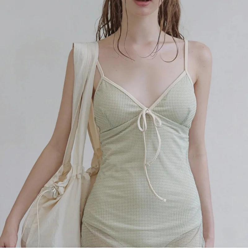 Neck Skirt Mesh Yarn To Cover The Belly and Show Thinness, High-end One-piece Swimsuit for Women