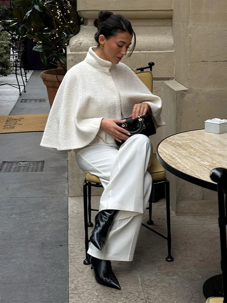 Elegant Cloak Women Loose High Neck A Line Hidden Button Coats Female 2025 Spring New Fashion Solid Soft Chic Cloaks Lady