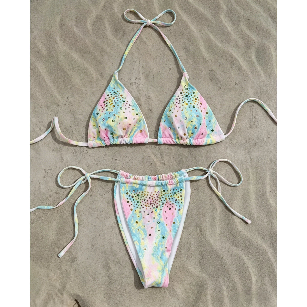 Rhinestones Swimsuit Bikini Swimwear Swimsuit Women Separates Swimwear Two Piece Side Straps Swimsuit Bathing Suit