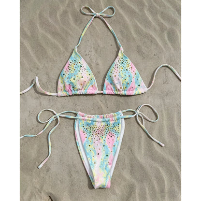Rhinestones Swimsuit Bikini Swimwear Swimsuit Women Separates Swimwear Two Piece Side Straps Swimsuit Bathing Suit
