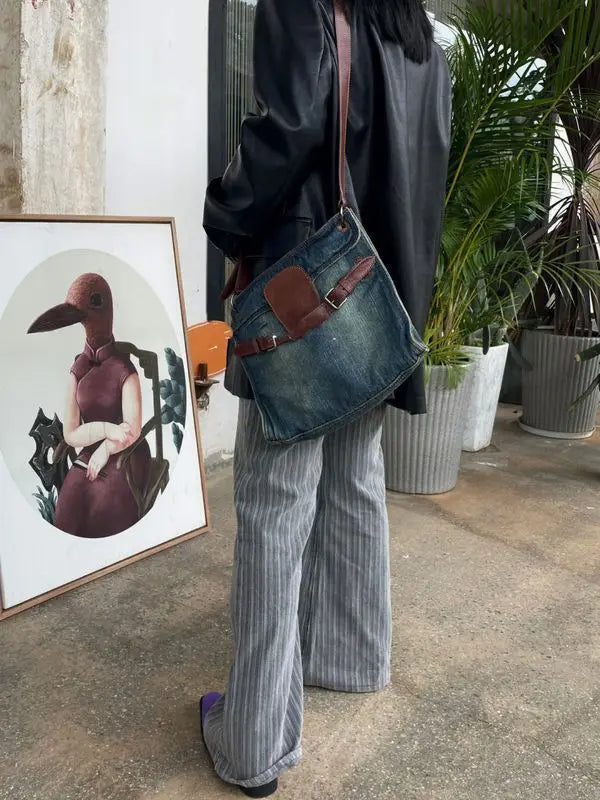 Fashionable and Versatile Contrasting Denim Vintage Design Single Shoulder Crossbody Bag for Women Jeans Bags