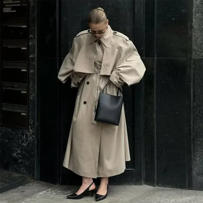 Casual Women's Trench Coat Lace Up Turn-Down Collar Solid Lady Long Jackets 2025 Autumn Winter Female Street Outwear New
