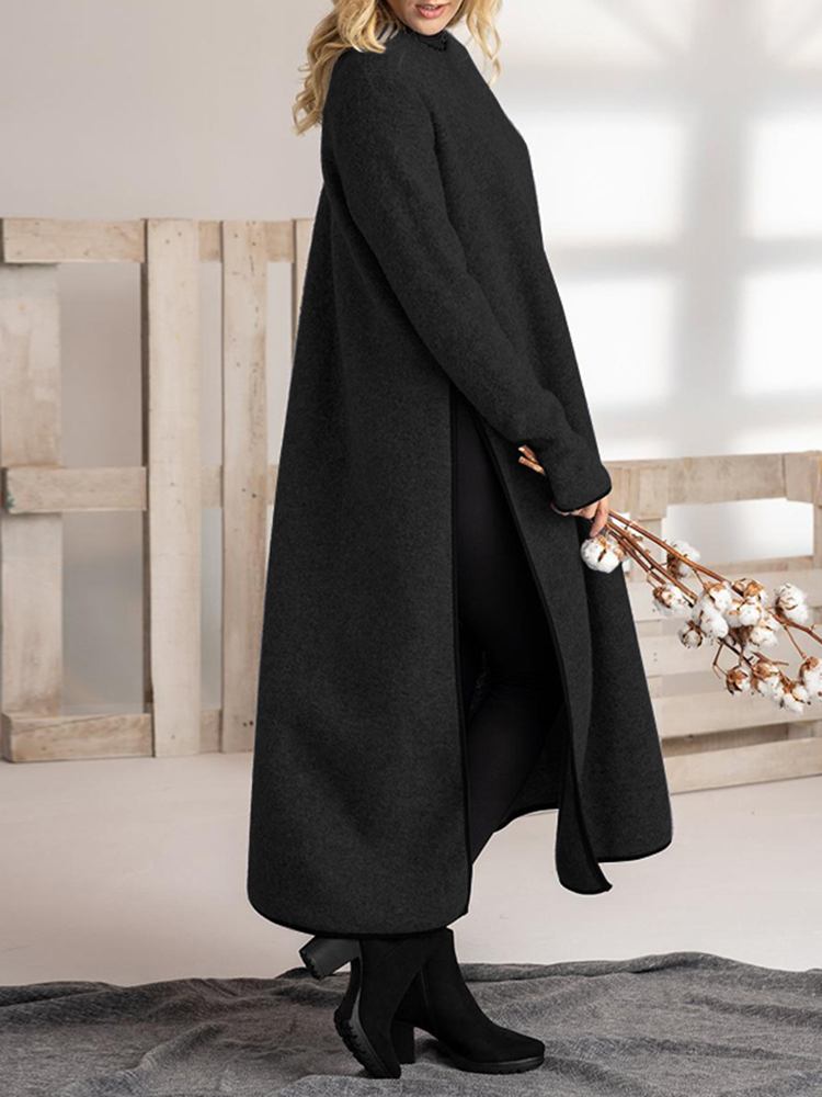 Knit Mock Neck Long Sleeve High Side Slit Oversized Maxi Sweater Dress