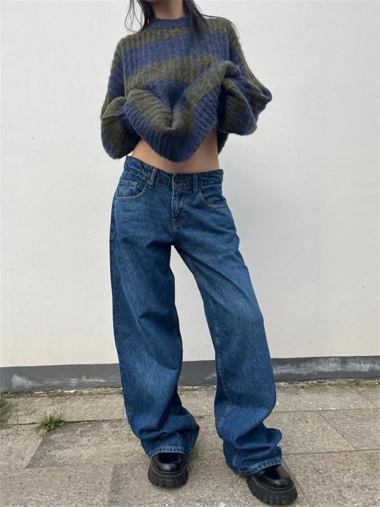 Women's American Street Style Wide Leg Jeans Summer Young Girl Street Straight Bottoms Vintage Baggy Trousers Female Denim Pants