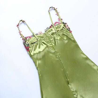 Spaghetti Strap Floral Print Satin Mini Dress