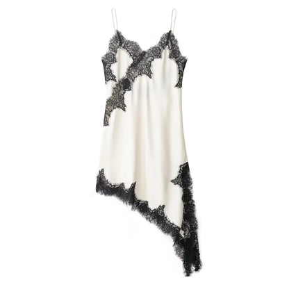 Womens Summer Mini Sleeveless Backless Vestidos Dresses Lace Asymmetric Slip Dress Sexy Evening Party Dresses
