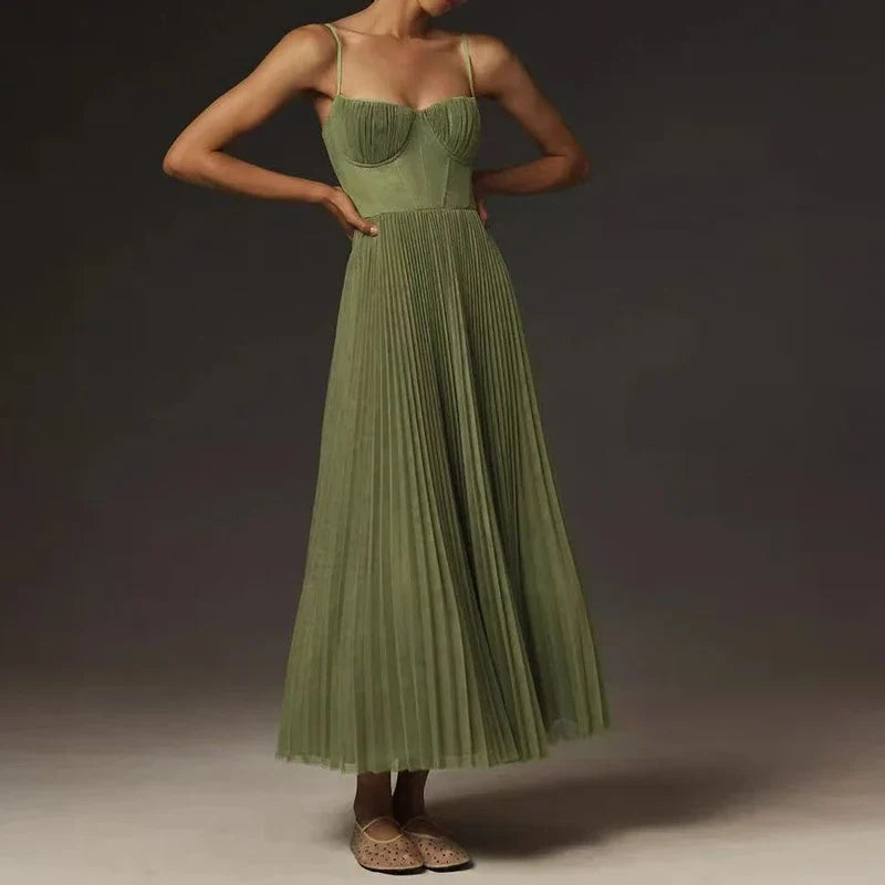 Vestidos Sexy Strapless Hollow Pleated Dresses Women Spring Solid High Waist Long Dress Summer Backless Zipper Sling Party Dress