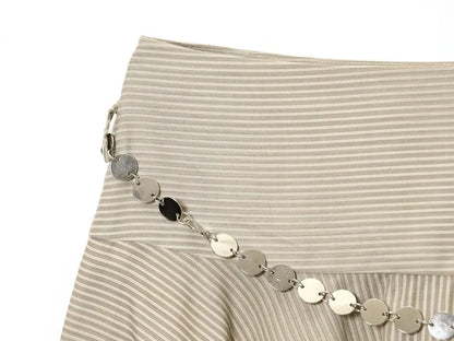 ins Style Temperament Fashion Women's Clothing Simple Striped Belt Asymmetrical Midi Skirt