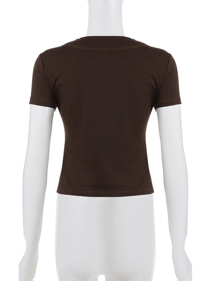Casual Basic Pockets T Shirt Safari Style Slim Solid V-Neck Short Sleeve Tees Women Summer Fashion Streetwear Ladies