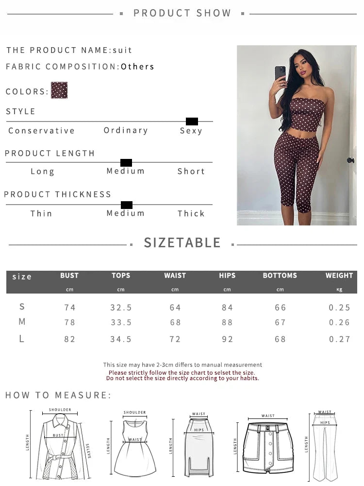 Women Simple 2-Piece Set Polka Dot Print Tank Top+Folds Elastic Waist Short Elasticity Chic Classic Summer Sreetwear