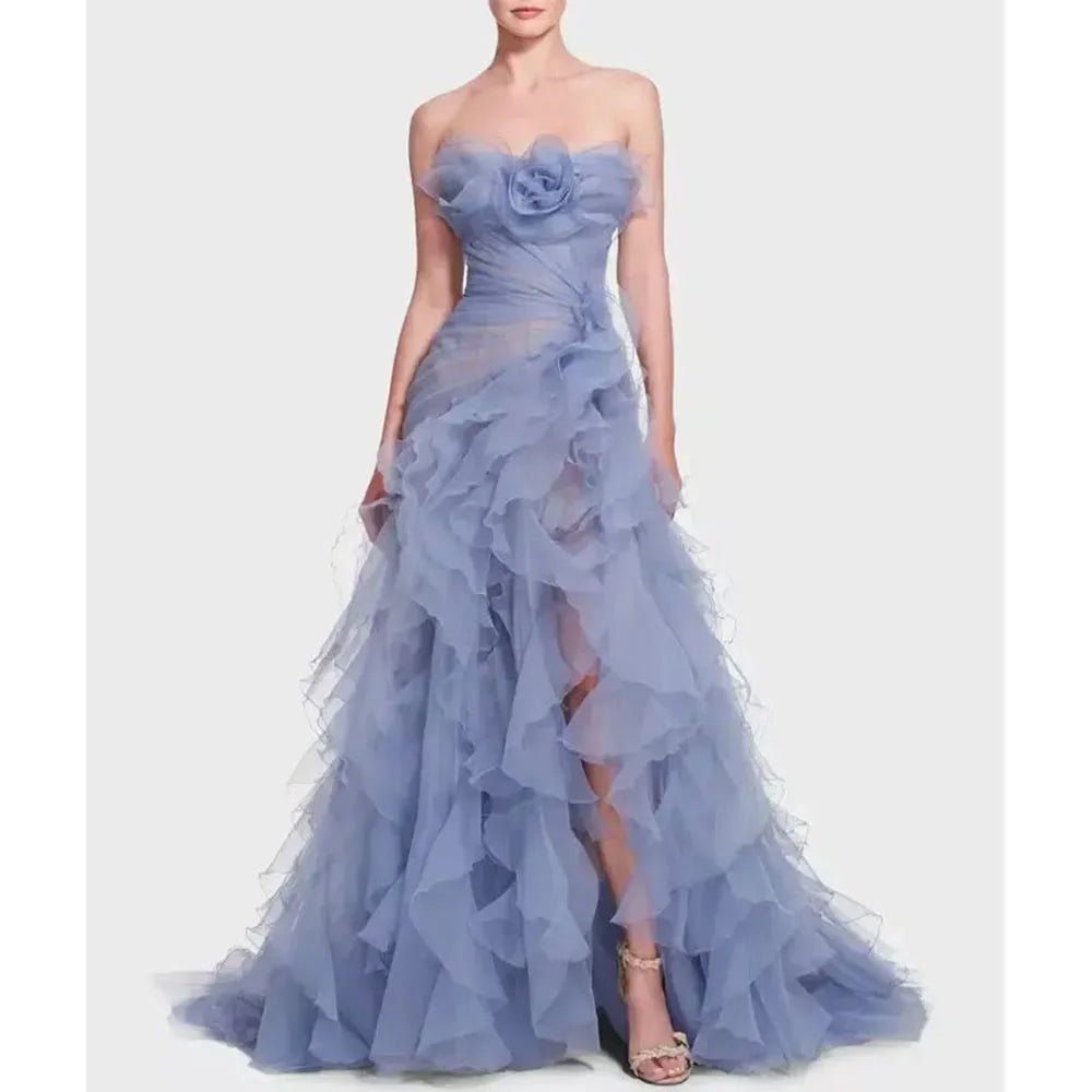 Classy Elegant Purple Women Prom Dresses Strapless Sleeveless Floor Length A-Line High Side Split Smart Evening Party Gowns