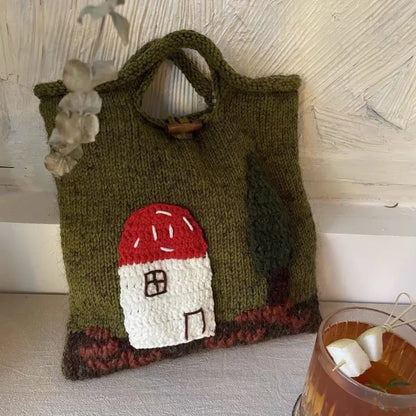Cartoon Knitted Kawaii Girls Top-Handle Bags Japanese Sweet Y2k Aesthetic Vintage Handbags All Match Women Casual Cute Purses
