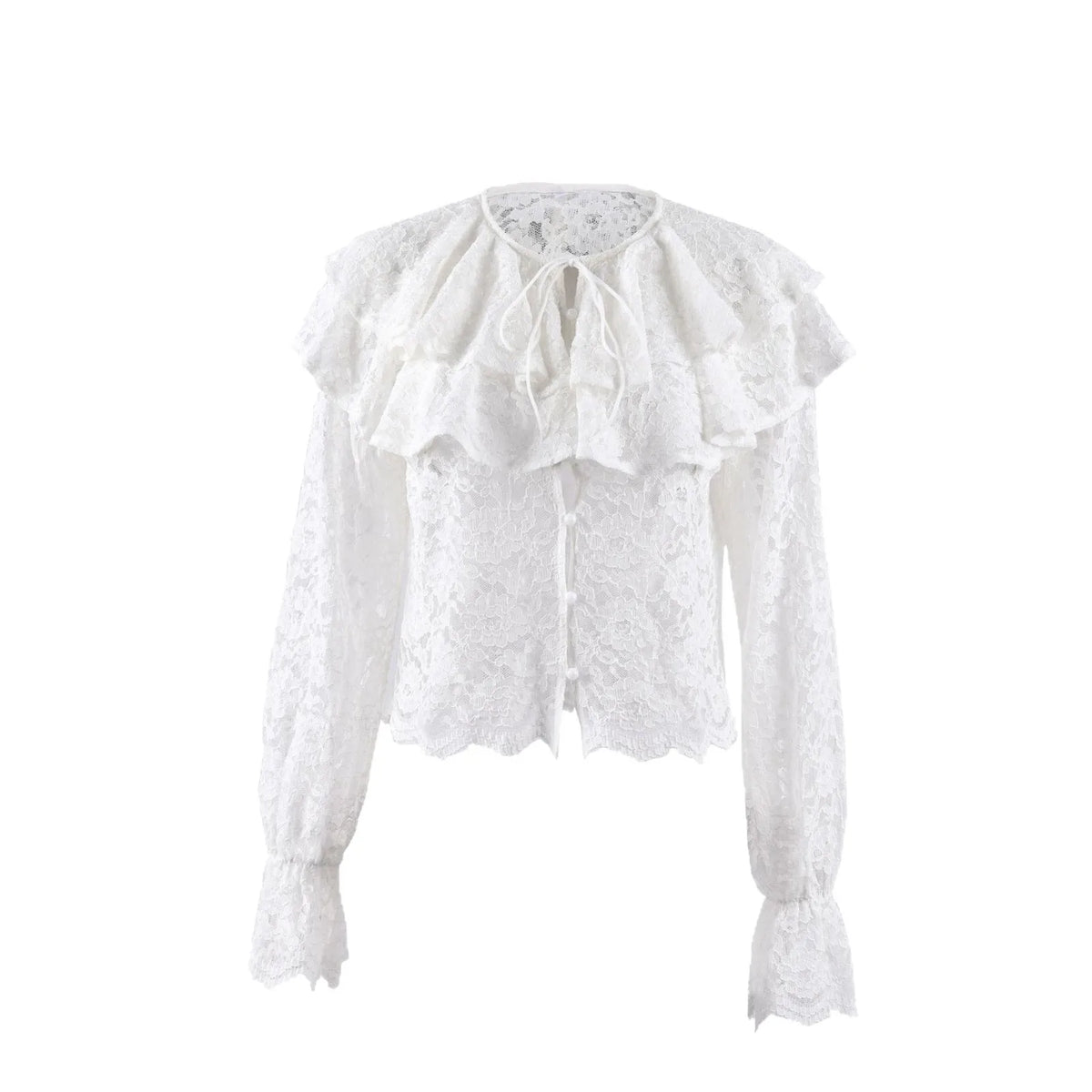 New lace see through double-layer ruffle collar shirt with stylish and stylish design