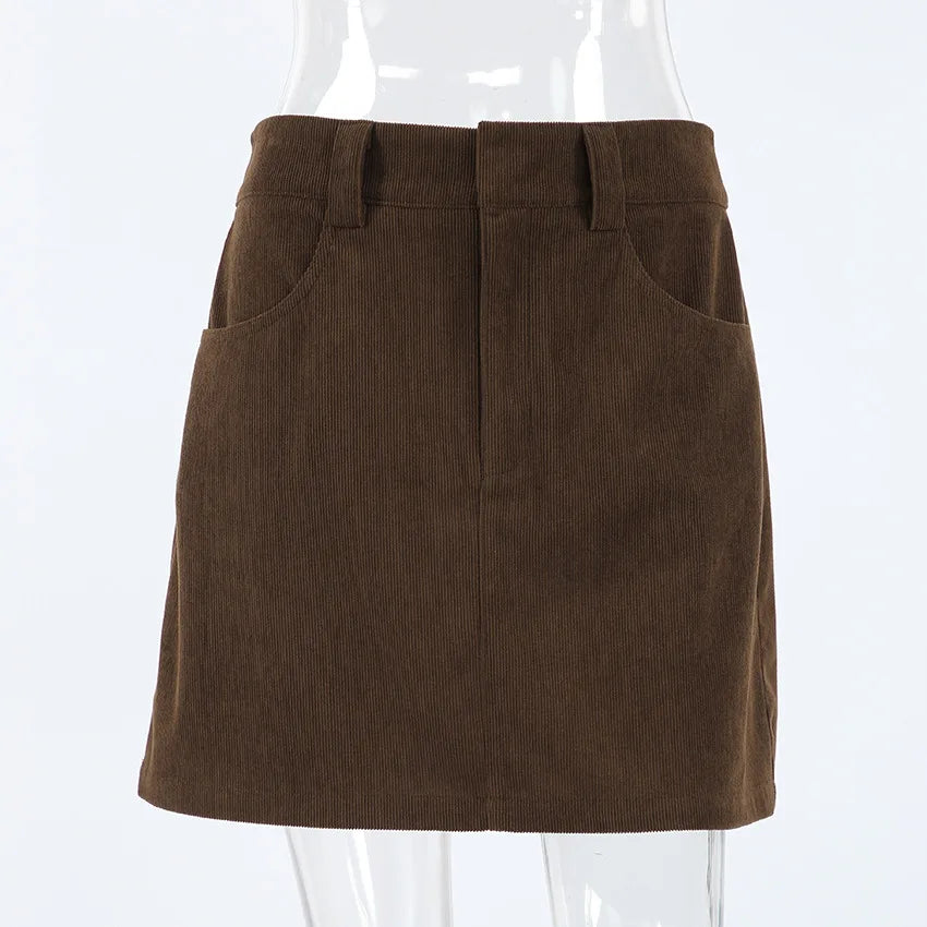 Corduroy Half length Skirt for Women, High Waist Commuter Versatile, Slim Look, A-line Hip Wrapping Skirt