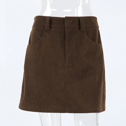 Corduroy Half length Skirt for Women, High Waist Commuter Versatile, Slim Look, A-line Hip Wrapping Skirt