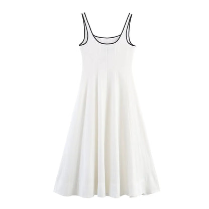 Women's Summer Commuter Simple Casual Midi Dress Sleeveless Square Neck Open Back Side Zipper Bright Line Women's Elegant Dress