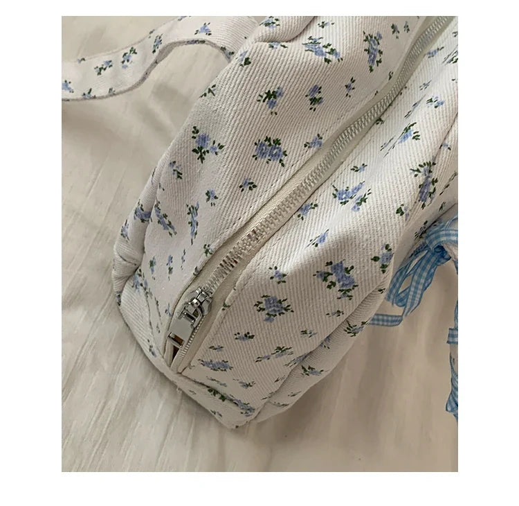 Large Capacity Canvas Bags for Women's Korean Fashion Summer Floral Shoulder Versatile Commuting Underarm Bag