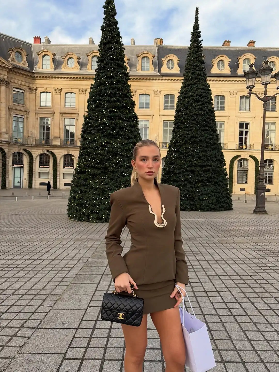 Solid Button Waist-cinching Dress Women Fashion Long Sleeve Irregular Collar Stand Neck Vestidos 2026 Lady Evening Party Robe