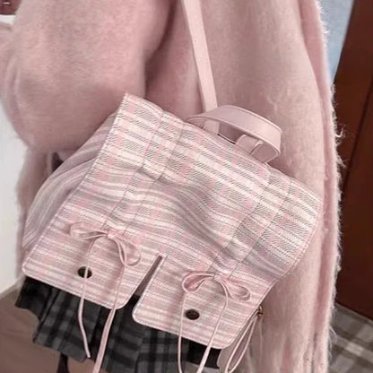 Sweet Y2k Aesthetic Girls Bow Plaid Backpacks Casual All Match Chic Preppy Backpack Women Students Streetwear Fashion Schoolbags