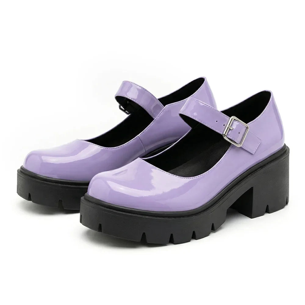 Women's Classic Mary Janes Shoes Platform Dress Low Chunky Heel Pumps Round Toe Ankle Strap Oxfords Shoes Good Quality