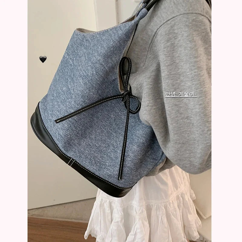 Korean Denim Canvas Bag for Women's Summer Fashion Underarm Large Capacity Shoulder Tote Bags