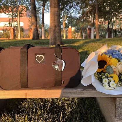Women Y2k Shoulder Bags Large Capacity Heart Nylon Boston Handbag Korean Fashion Design Girls Casual Commuter Bag New