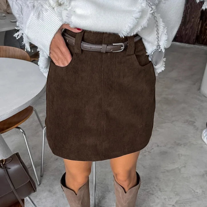 Corduroy Half length Skirt for Women, High Waist Commuter Versatile, Slim Look, A-line Hip Wrapping Skirt