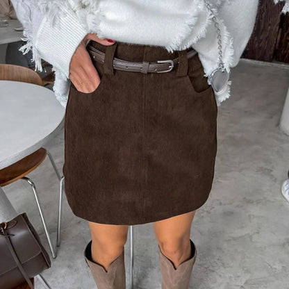 Corduroy Half length Skirt for Women, High Waist Commuter Versatile, Slim Look, A-line Hip Wrapping Skirt