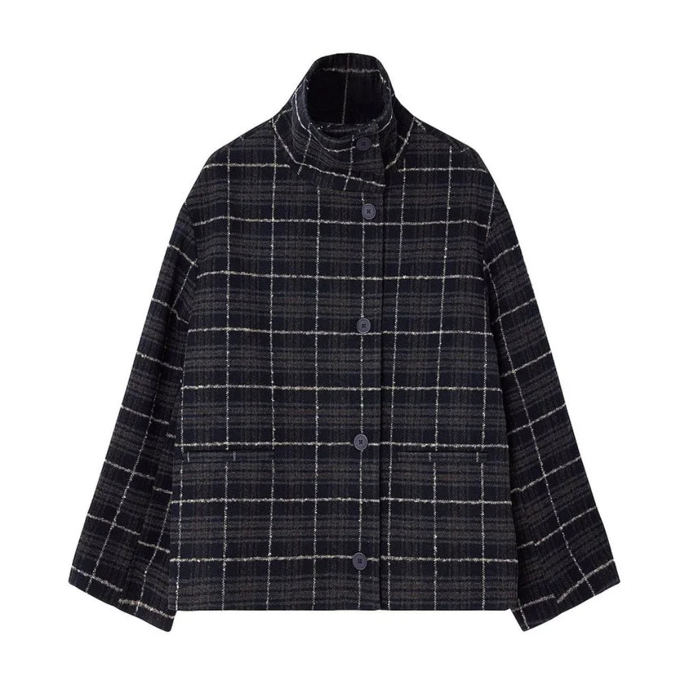 chic Plaid Lapel Women's Suit Jackets Casual Long Sleeved Pocket Single Breasted Coats Autumn Loose Office Commut Lady Outerwear