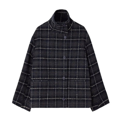 chic Plaid Lapel Women's Suit Jackets Casual Long Sleeved Pocket Single Breasted Coats Autumn Loose Office Commut Lady Outerwear
