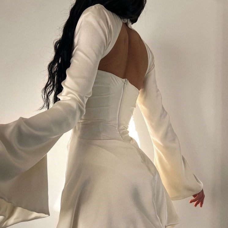 Halter Backless Draped Satin Mini Dress