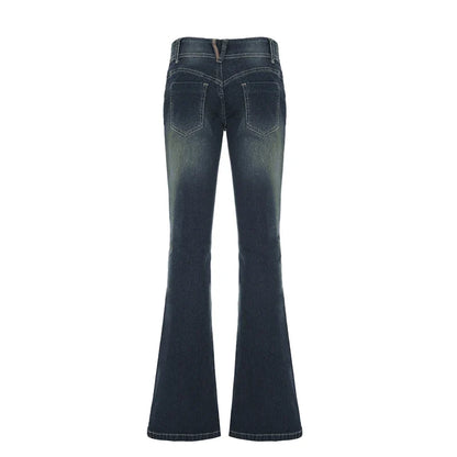 Women Low Waisted Flare Jeans Y2K Streetwear Vintage Casual Fashion Denim Trousers Spring Basic Slim Pants Outfits