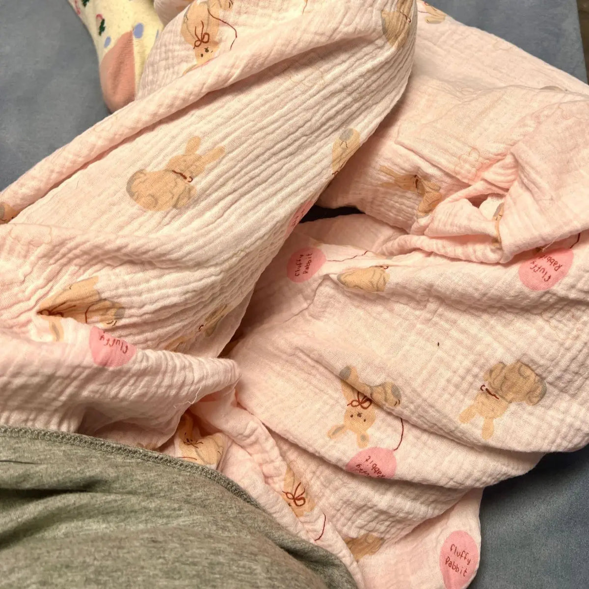 Pink Rabbit Crepe Cloth Gauze Sleeping Pants for Women Autumn/Winter Cute Home Sleeping Bottoms Loose Comfortable Pajama Pants