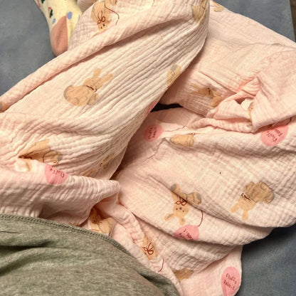 Pink Rabbit Crepe Cloth Gauze Sleeping Pants for Women Autumn/Winter Cute Home Sleeping Bottoms Loose Comfortable Pajama Pants