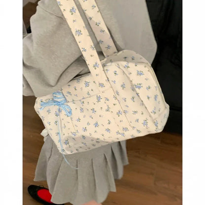 Large Capacity Canvas Bags for Women's Korean Fashion Summer Floral Shoulder Versatile Commuting Underarm Bag