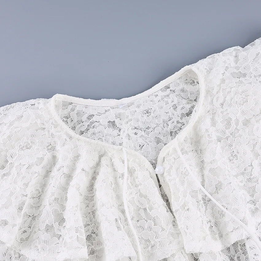 New lace see through double-layer ruffle collar shirt with stylish and stylish design